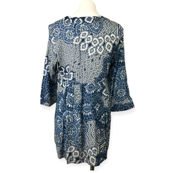 NorthStyle V-Neck Pleated Boho Geometric Pattern 3/4 Sleeve Tunic Size Medium - Picture 3 of 9